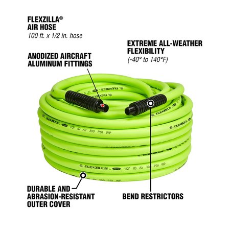 Flexzilla Air Hose, 1/2" x 100, 3/8" MNPT Fitting HFZ12100YW3